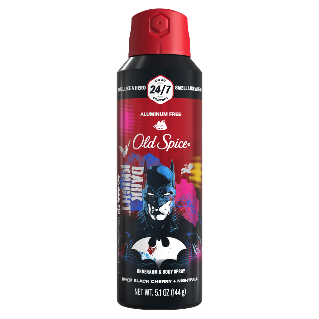 Old Spice Aluminum Free Deodorant For Men 24/7 Freshness Body Spray Long Lasting Odor Protection Smell Like A Hero Batman Black Cherry And Nightfall Scent - 5.1oz/12pk