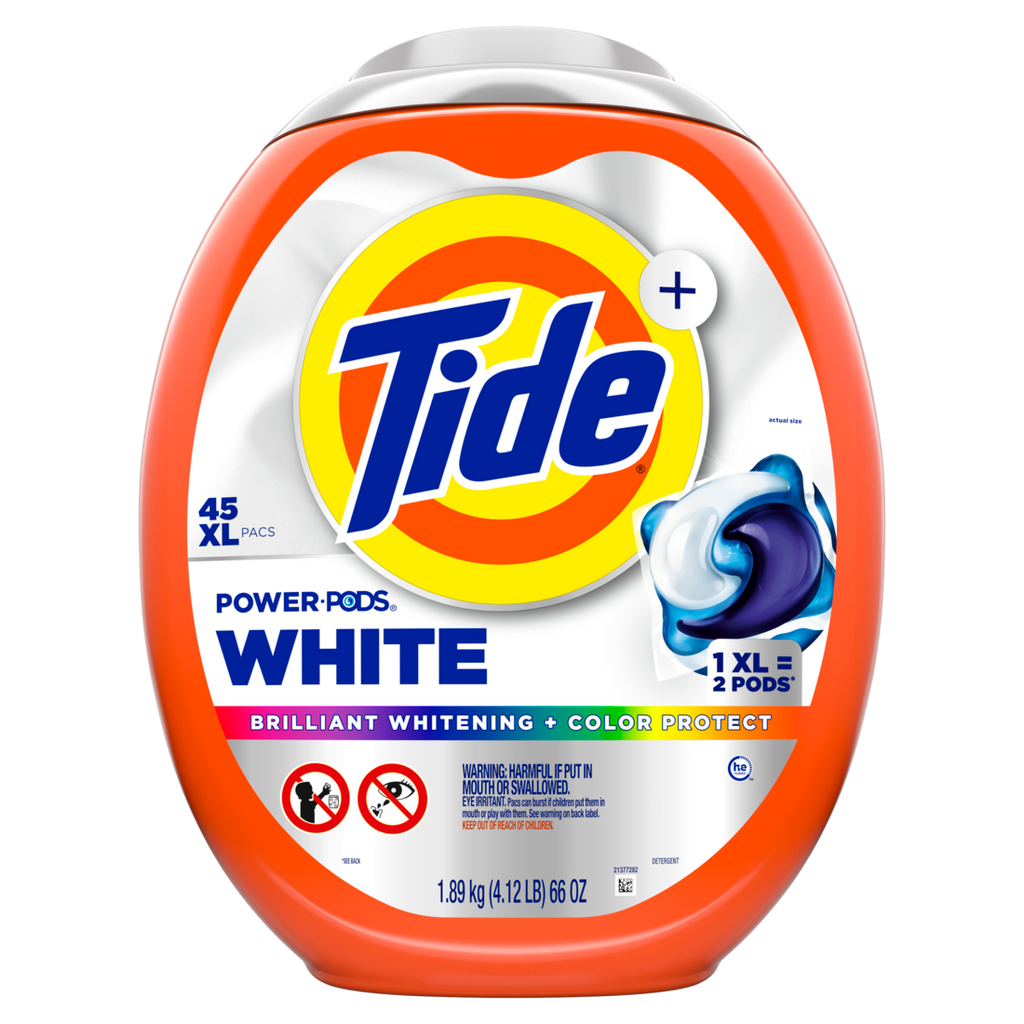 Tide Power Pods White Laundry Detergent Pacs Brilliant Whitening + Color Protect Laundry Soap Detergent Pacs - 45ct/4pk