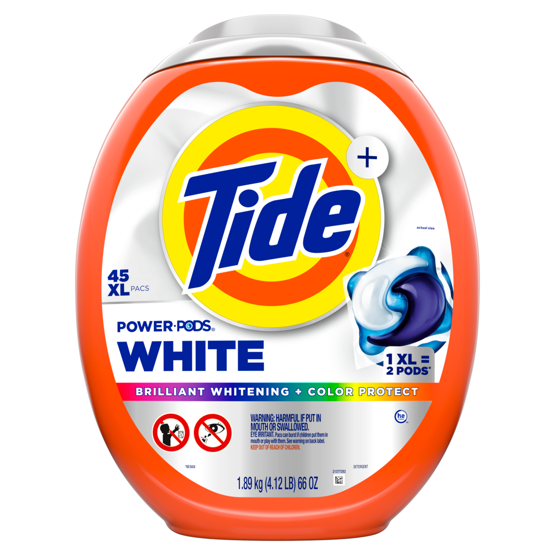 Tide Power Pods White Laundry Detergent Pacs Brilliant Whitening + Color Protect Laundry Soap Detergent Pacs - 45ct/4pk