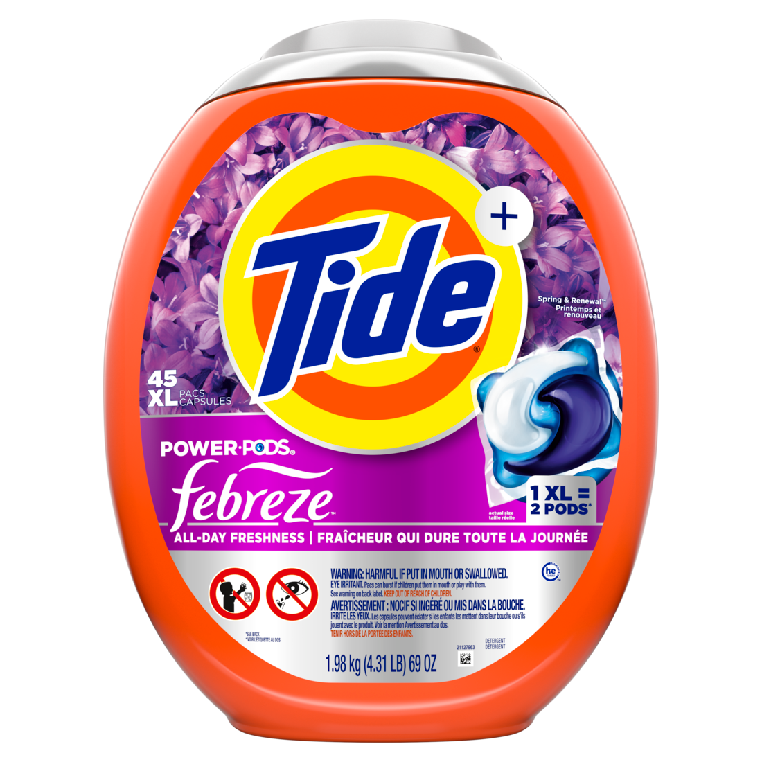 Tide Power Pods With Febreze Laundry Detergent Pacs Spring And Renewal Scent All-Day Freshness Laundry Soap Detergent Pacs - 45ct/4pk