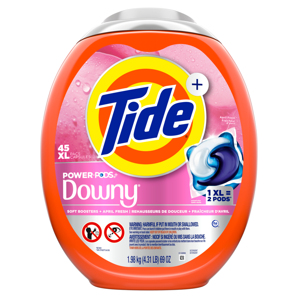 Tide Power Pods + Downy Laundry Detergent Pods Soft Boosters + April Fresh Detergent Soap Pacs For Laundry Washing He Compatible - 45ct/4pk