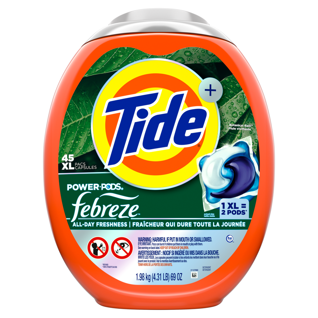 Tide Power Pods With Febreze Laundry Detergent Pacs Botanical Rain Scent All-Day Freshness - 45ct/4pk