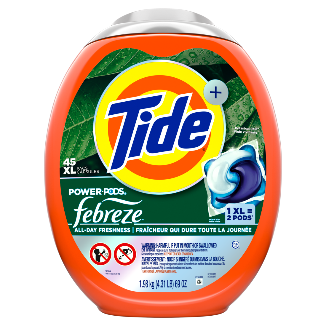 Tide Power Pods With Febreze Laundry Detergent Pacs Botanical Rain Scent All-Day Freshness - 45ct/4pk