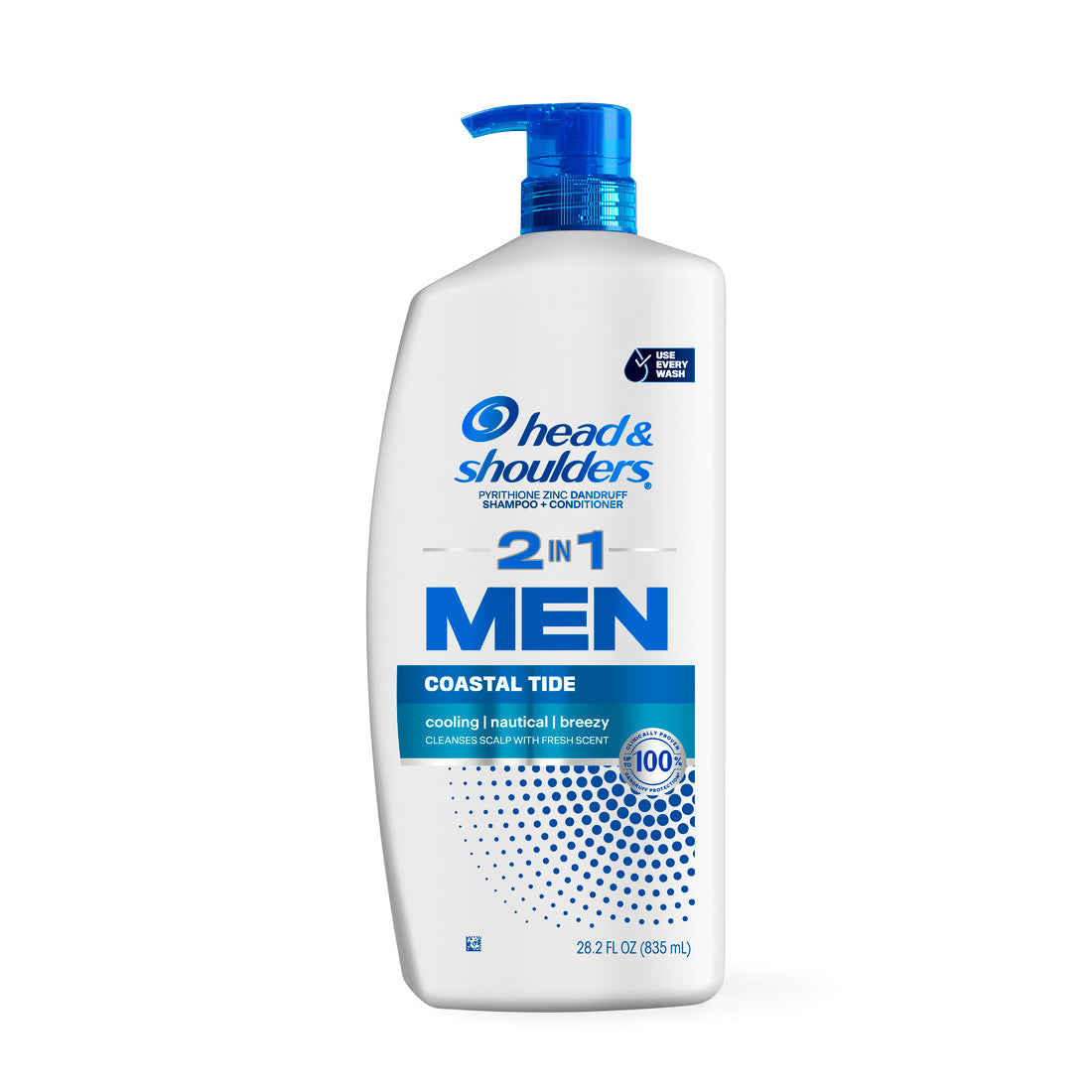 Head And Shoulders Mens 2-in-1 Dandruff Shampoo And Conditioner Anti-Dandruff Treatment Coastal Tide For Daily Use Paraben Free - 28.2oz/4pk