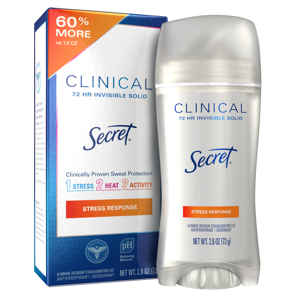 Secret Clinical Antiperspirant Deodorant For Women 100Hr Sweat & Odor Protection Hyaluronic Acid Invisible Solid Stress Response - 2.6oz/12pk