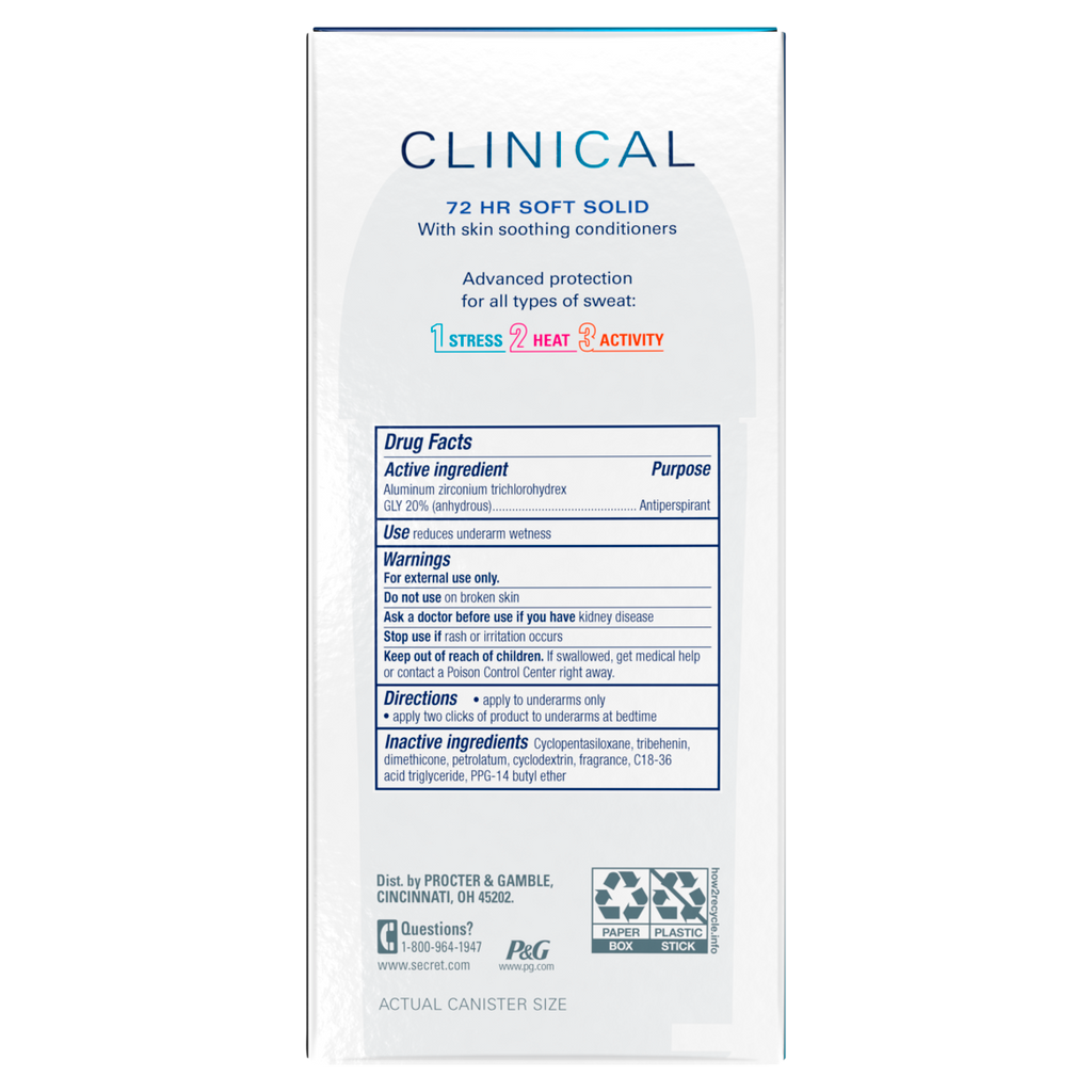 Secret Clinical Antiperspirant Deodorant For Women 100HR Sweat & Odor Protection Hyaluronic Acid Soft Solid Light&Fresh - 2.6oz/12pk