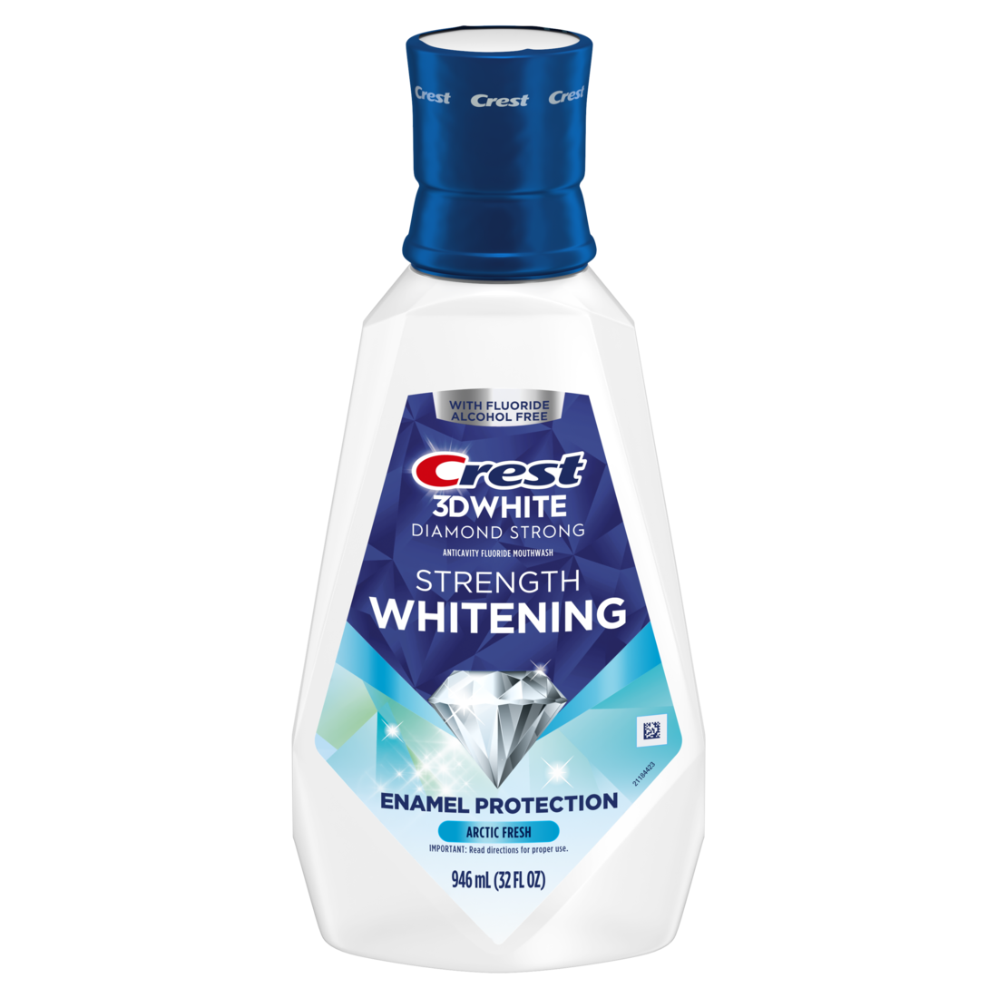 Crest Mouthwash 3D White Strength Whitening Strengthens Enamel Whitens Teeth Prevents Cavities Alcohol Free Contains Fluoride Clean Mint Flavor - 32oz/6pk
