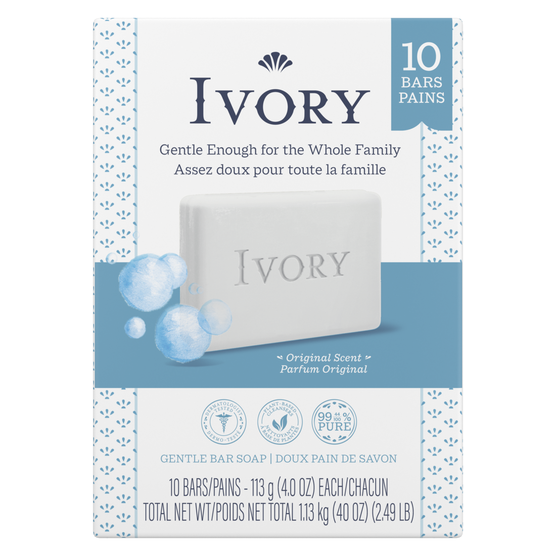 Ivory Gentle Bar Soap Original Scent - (10x4.0)oz/8pk