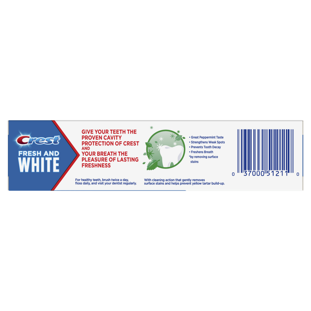 Crest Fresh & White Toothpaste Peppermint Gleem Paste - 2.4oz/24pk