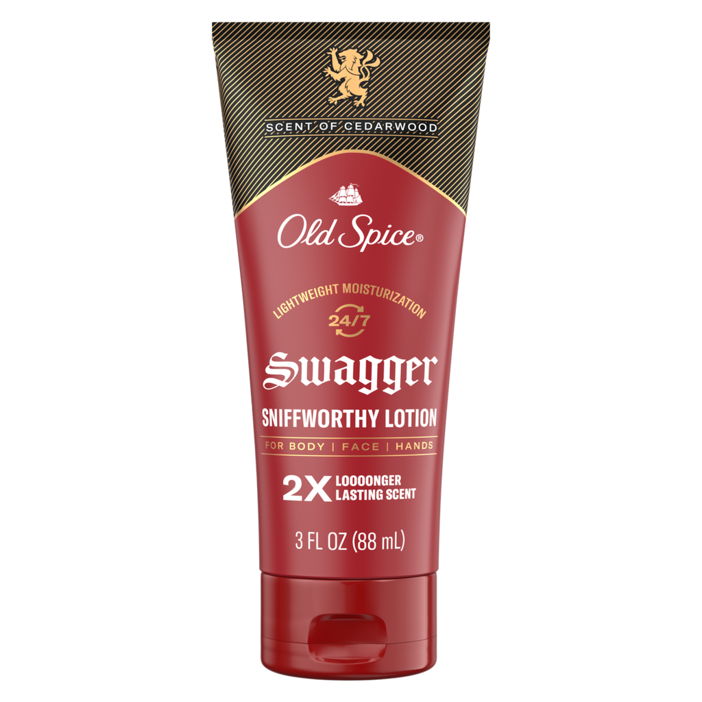 Old Spice Body Lotion For All Skin Types Travel Size 24/7 Lightweight Moisturization With Amazing Scent For Face Hand And Body Swagger Scent Of Cedarwood Instant Absorption - 3oz/15pk