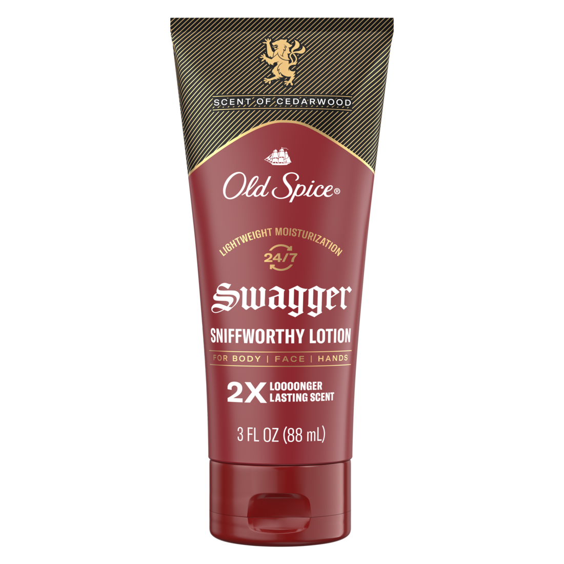 Old Spice Body Lotion For All Skin Types Travel Size 24/7 Lightweight Moisturization With Amazing Scent For Face Hand And Body Swagger Scent Of Cedarwood Instant Absorption - 3oz/15pk