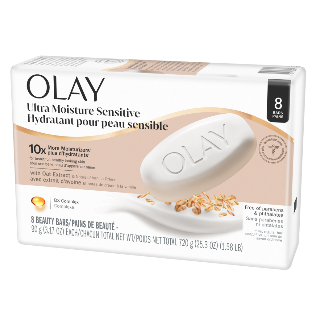 Olay Ultra Moisture Sensitive Beauty Bar with Oat Extract and Notes of Vanilla Creme - (8x3.17)oz/4pk