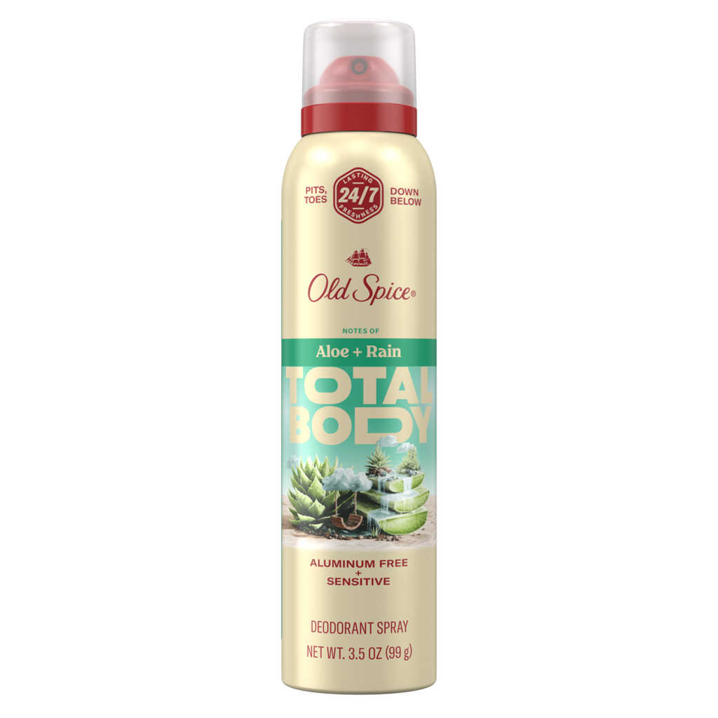 Old Spice Whole Body Deodorant for Men Total Body Deodorant Aloe + Rain Aluminum Free Spray for 24/7 Freshness - 3.5oz/12pk
