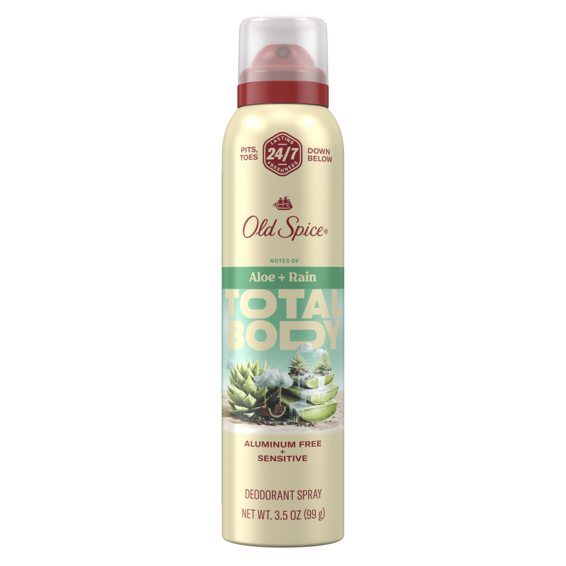 Old Spice Whole Body Deodorant for Men Total Body Deodorant Aloe + Rain Aluminum Free Spray for 24/7 Freshness - 3.5oz/12pk