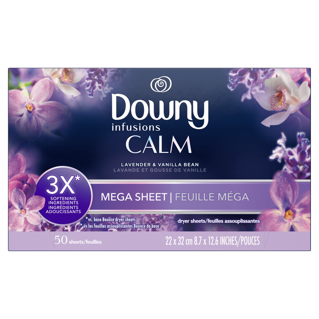 Downy Calm Mega Dryer Sheets Laundry Fabric Softener Lavender And Vanilla Bean - 50ct/6pk