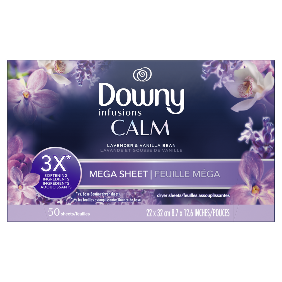 Downy Calm Mega Dryer Sheets Laundry Fabric Softener Lavender And Vanilla Bean - 50ct/6pk