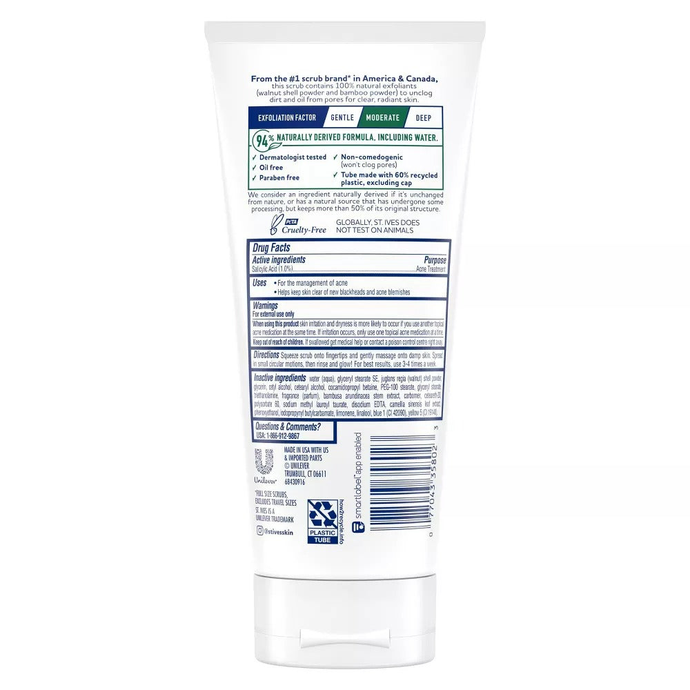 St. Ives Blackhead Clearing Face Scrub Green Tea and Bamboo - 6oz/6pk