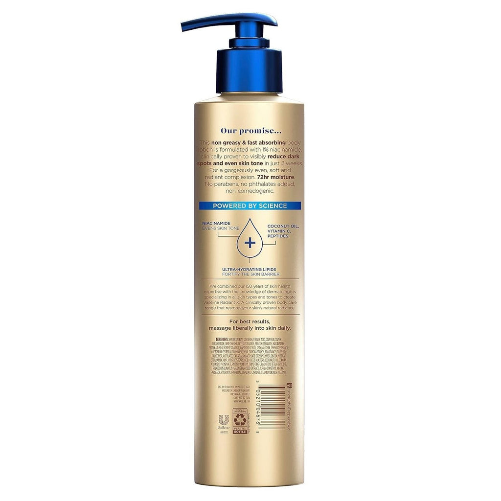 Vaseline Radiant X Even Tone Nourishing Body Lotion With 1% Niacinamide - Coconut Oil Vitamin C & Peptides - 11oz/6pk