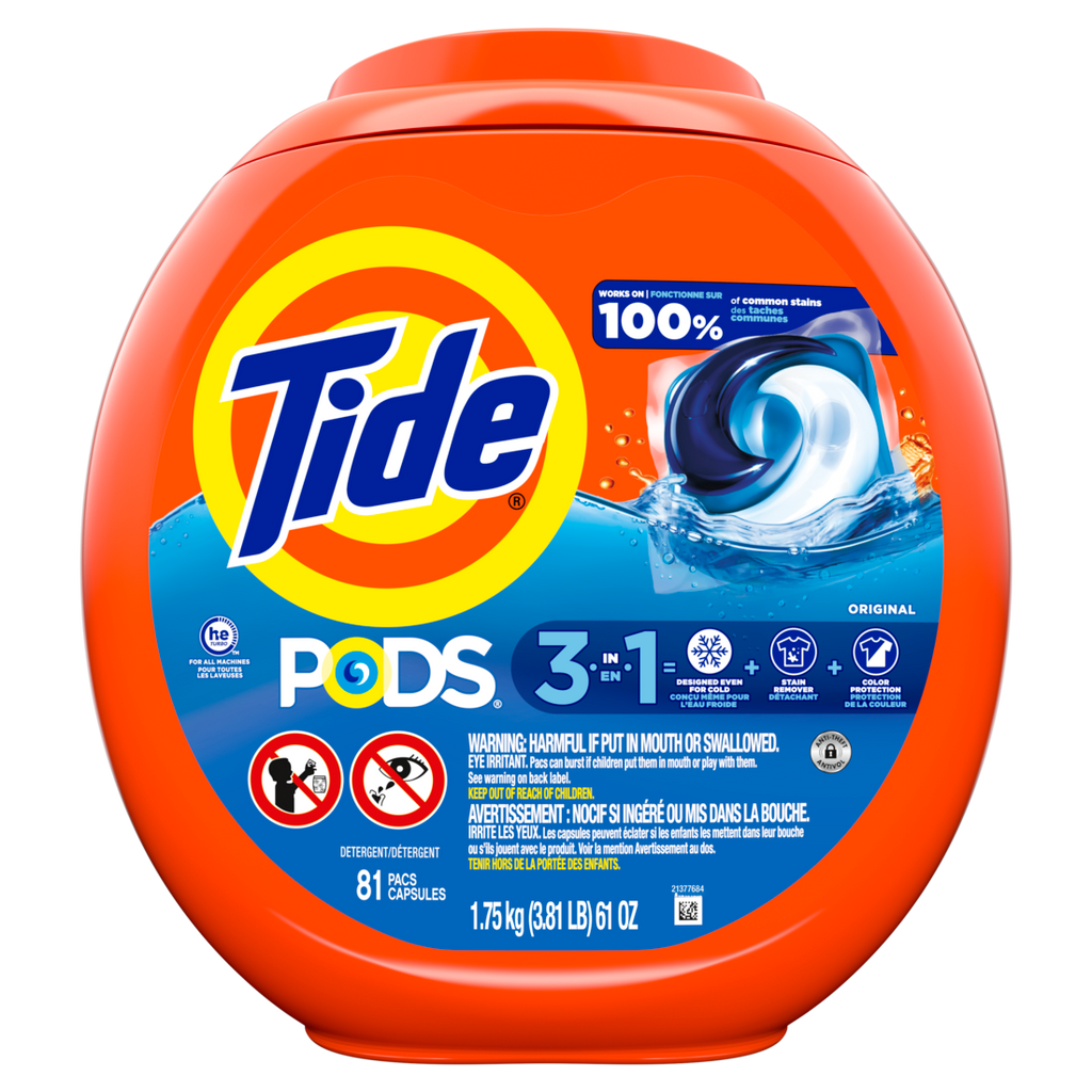Tide Pods Laundry Detergent Pacs 3-in-1 Stain Remover Odor Fighter Color Protector HE Compatible Original Scent - 81ct/4pk