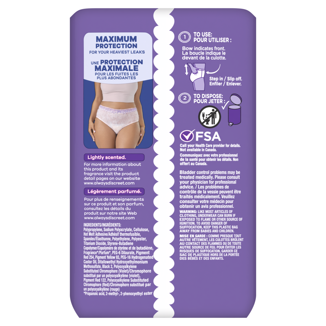 Always Discreet Adult Incontinence Underwear for Women and Postpartum Underwear Size L - Up to 100% Bladder Leak Protection - 17ct/3pk
