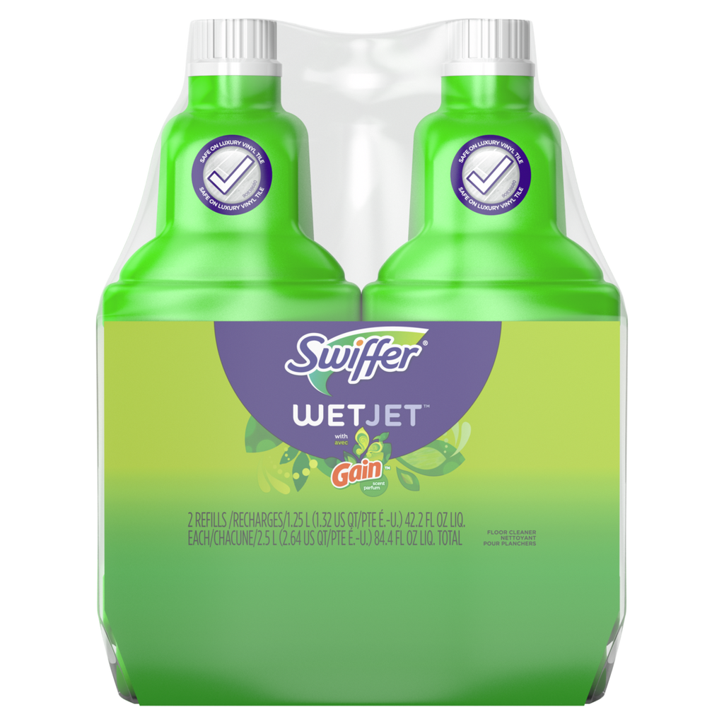Swiffer WetJet Mop Refill Solution Wood Laminate Tile Floor Cleaner Gain 2-Pack - (2x42.2)oz/3pk