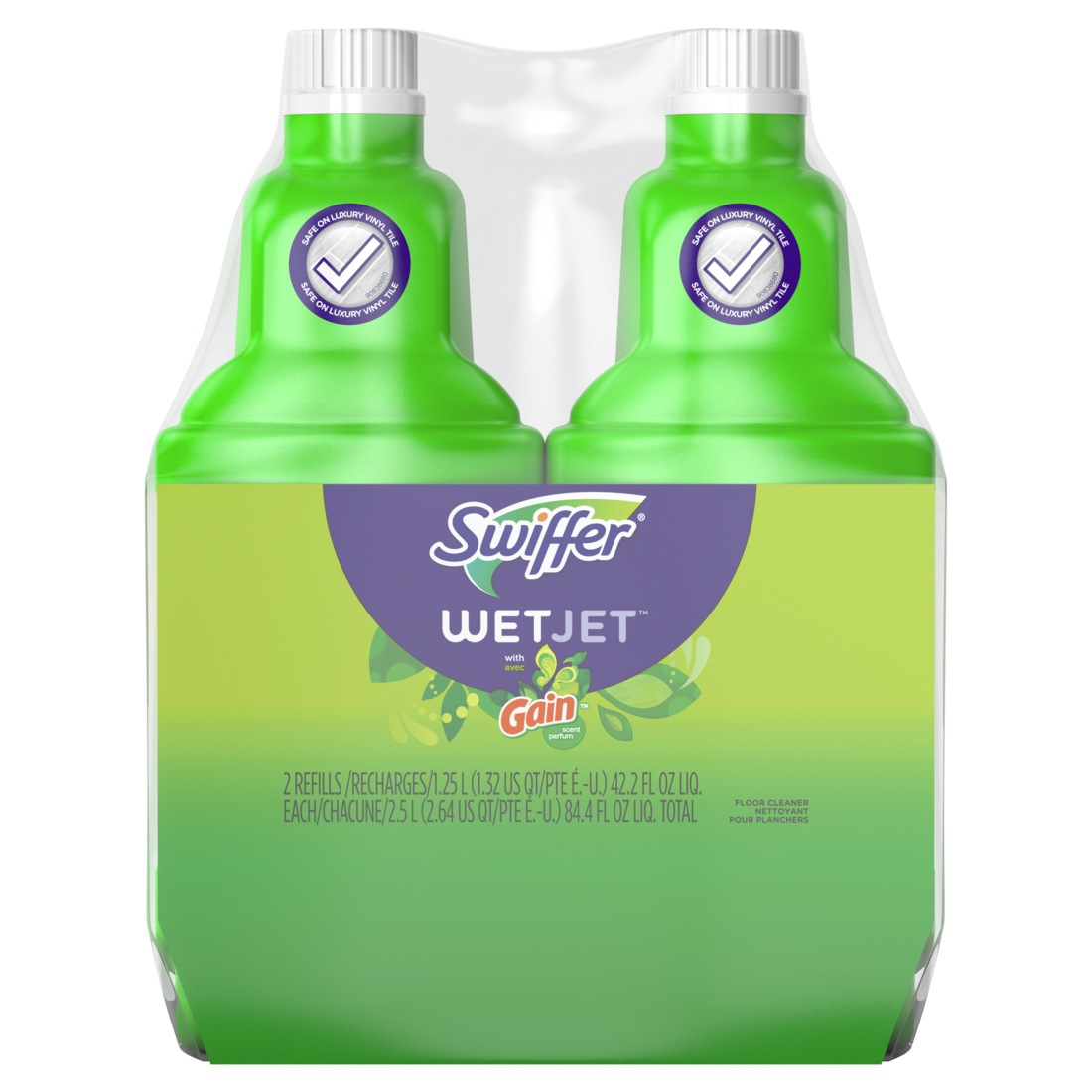 Swiffer WetJet Mop Refill Solution Wood Laminate Tile Floor Cleaner Gain 2-Pack - (2x42.2)oz/3pk