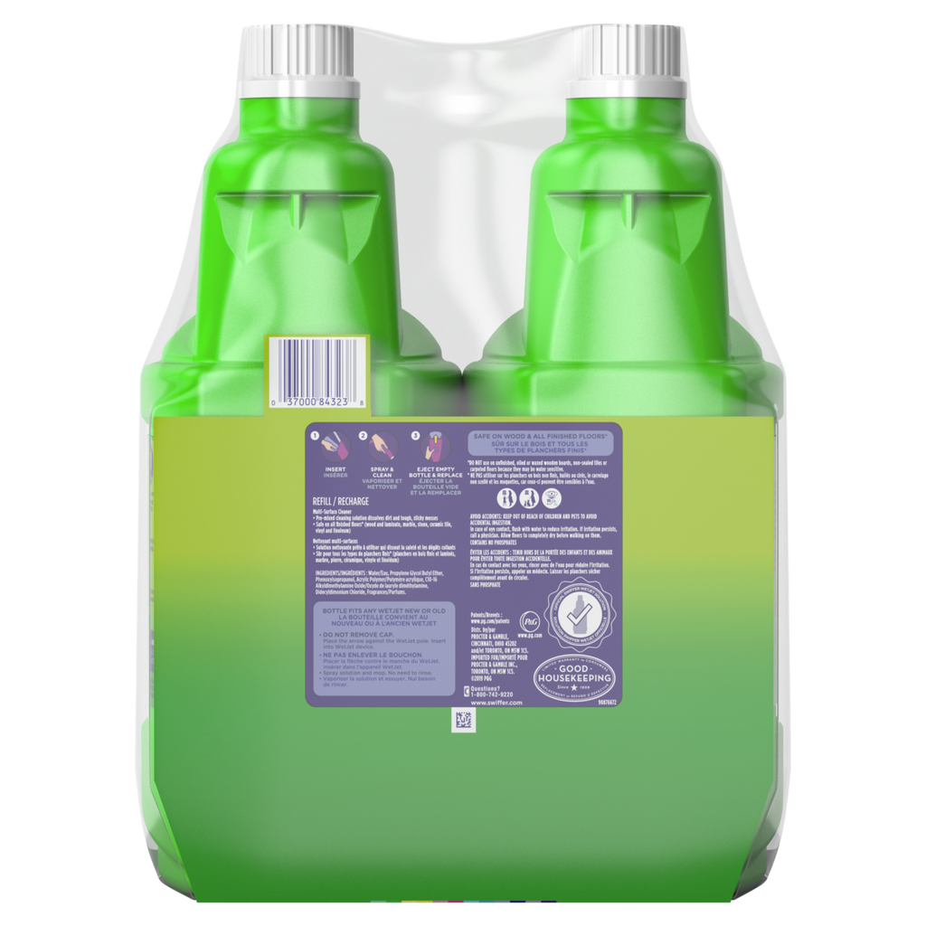 Swiffer WetJet Mop Refill Solution Wood Laminate Tile Floor Cleaner Gain 2-Pack - (2x42.2)oz/3pk