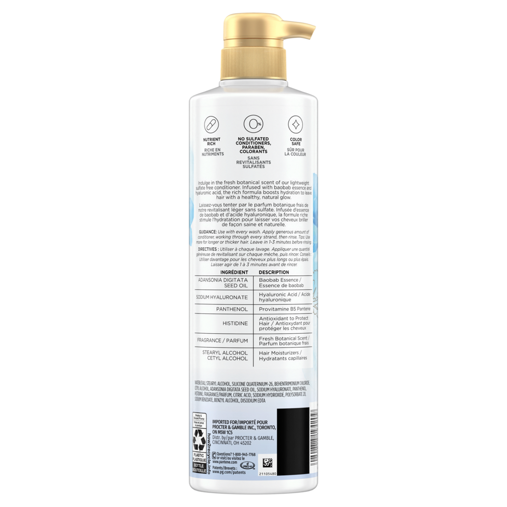 Pantene Nutrient Blends Hydrating Glow Baobab + Hyaluronic Sulfate Free Contidioner - 13.5oz/4pk