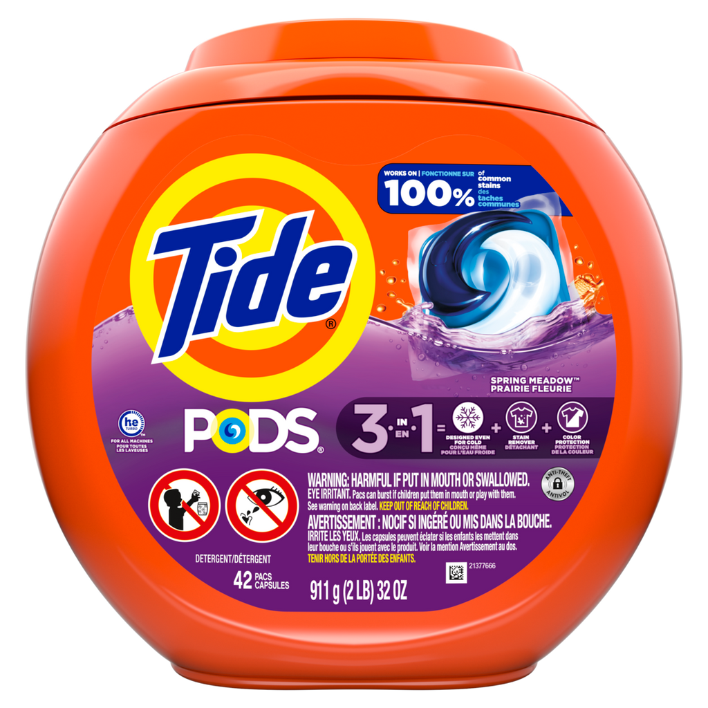 Tide Pods Laundry Detergent Spring Meadow Scent 3-in-1 Stain Remover Odor Fighter Color Protector Concentrated Laundry Soap Pacs - 42ct/4pk
