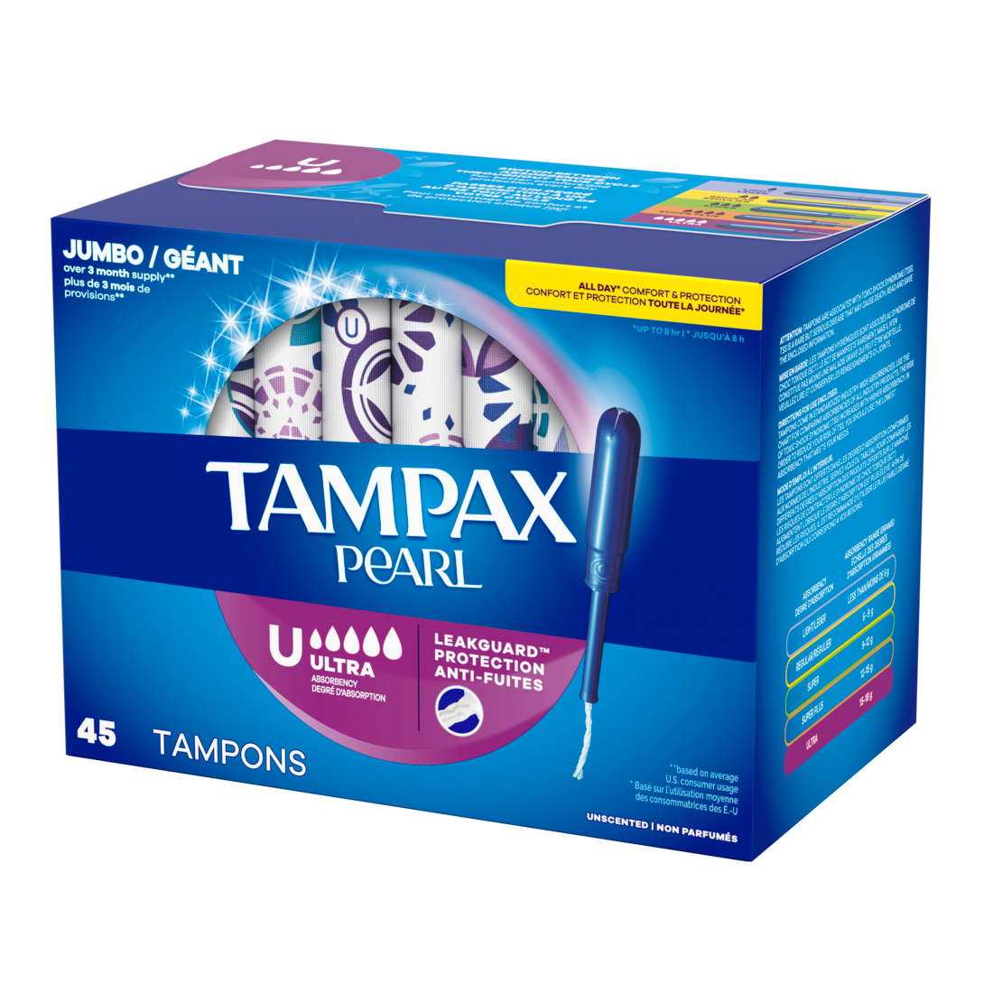 Tampax Pearl Tampons With Leakguard Braid Ultra Absorbency Unscented - 45ct/6pk