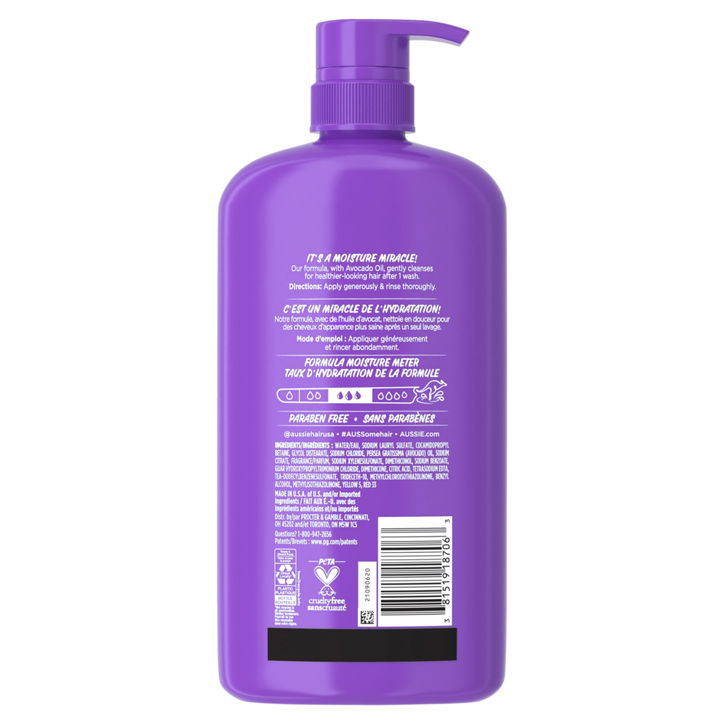 Aussie Miracle Moist Shampoo For Dry Hair And All Hair Types Moisturizing Paraben-Free - 30.4oz/4pk