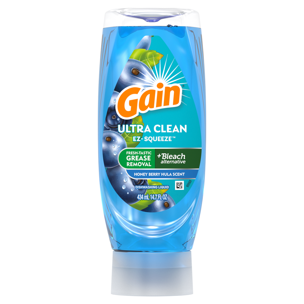 Gain Ultra + Bleach Alternative Ez-Squeeze Dish Soap Dishwashing Liquid Honey Berry Hula - 14.7oz/8pk