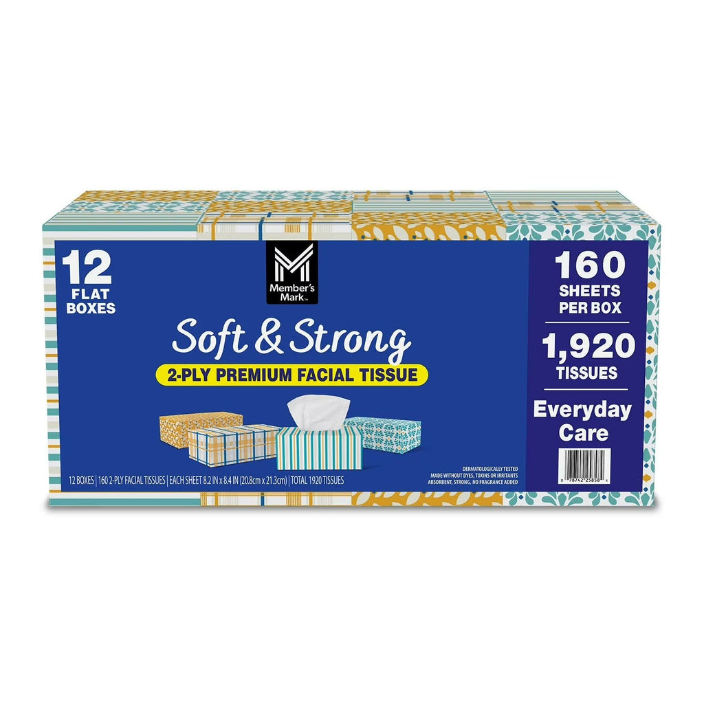 Members Mark Soft and Strong Facial 2-Ply Tissues - 160ct/12pk