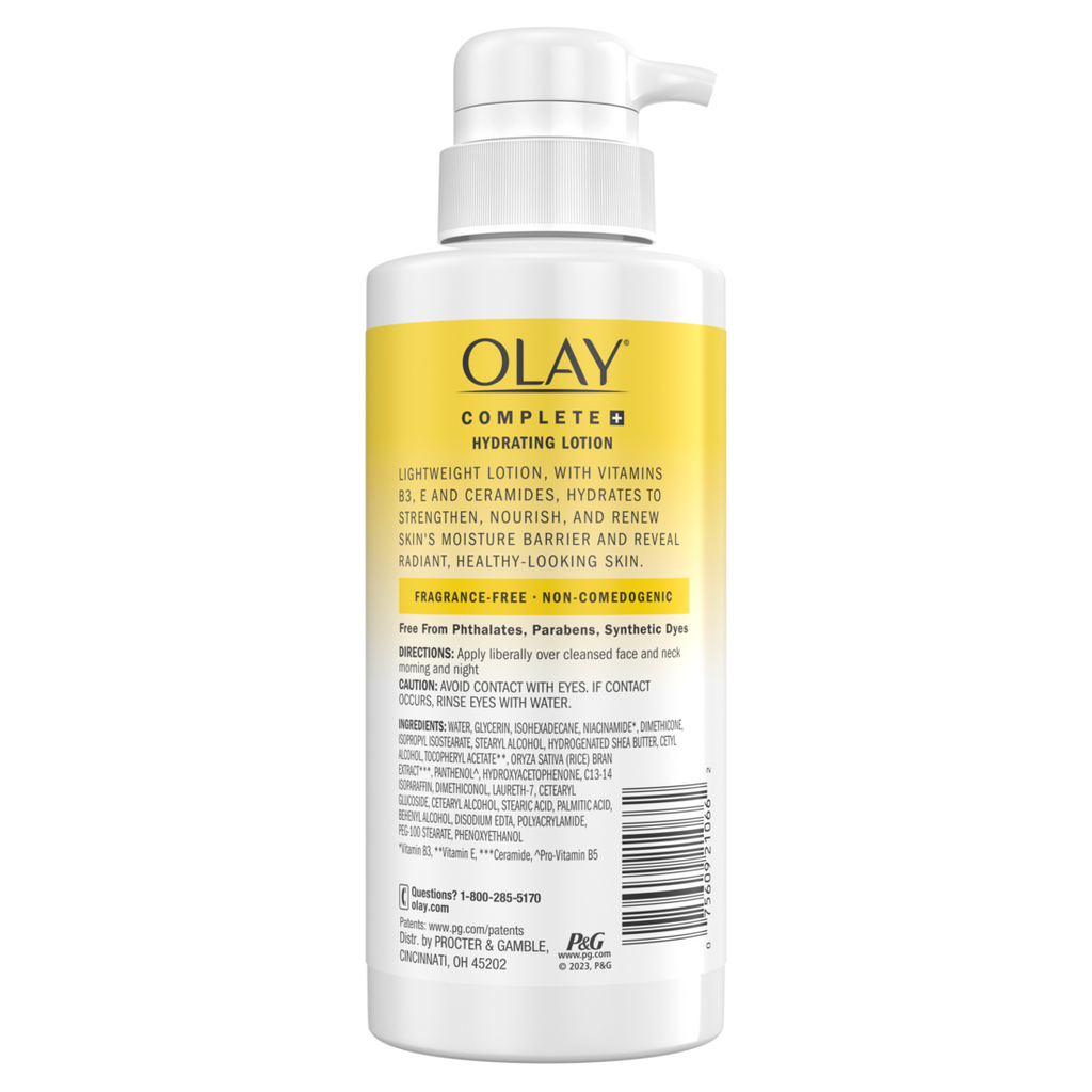 Olay Complete+ Hydrating Lotion Fragrance-Free 3-in-1 Nourishing Face Moisturizer For All Skin Types With Vitamin B3 Vitamin E And Ceramides - 10.1oz/6pk
