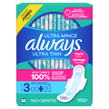 Always Ultra Thin Feminine Pads With Wings For Women Size 3 Extra Long Super Absorbency Unscented - 38ct/3pk