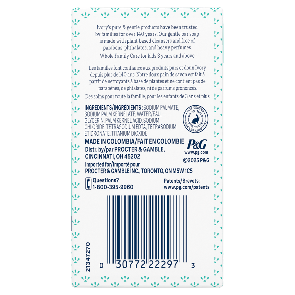 Ivory Sensitive Bar Soap Fragrance Free Designed For Whole Family 99.44% Pure Formula Plant-Based Cleansers Made Without Heavy Perfumes Parabens Or Phthalates - (3x3.17)oz/24pk