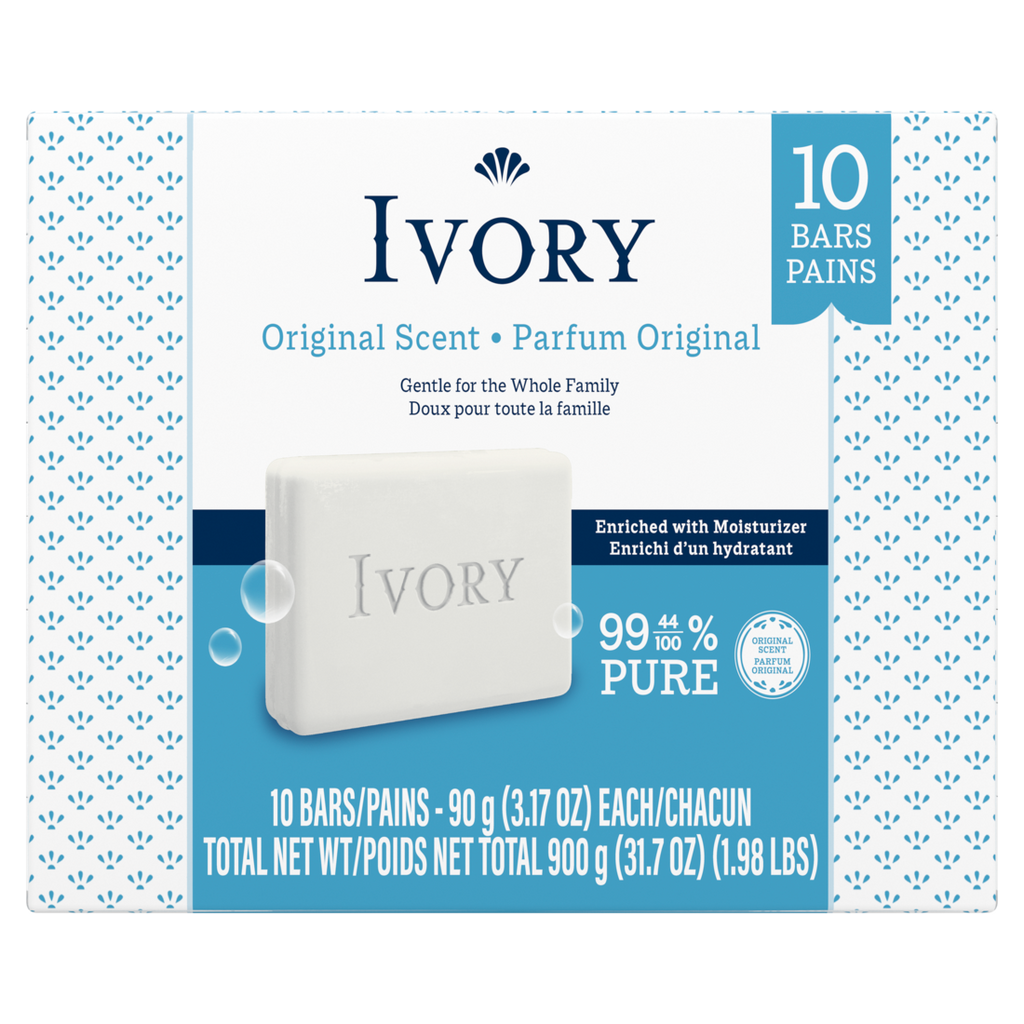 Ivory Gentle Bar Soap Designed For Whole Family 99.44% Pure Formula Plant-Based Cleansers Made Without Heavy Perfumes Parabens Or Phthalates Original Scent - (10x3.17)oz/10pk