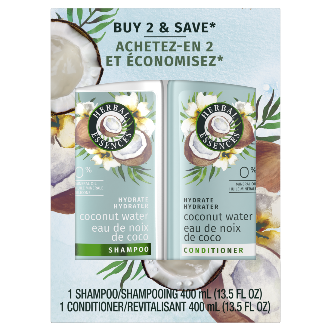 Herbal Essences Hydrate Collection Coconut Water And Jasmine Moisturizing Shampoo And Conditioner Set - (2x13.5)oz/4pk