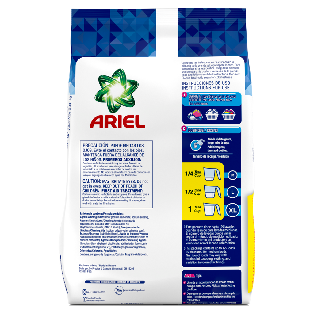 Ariel Powder Laundry Detergent Original Scent 5.8 kg 129 Loads - 205oz/3pk