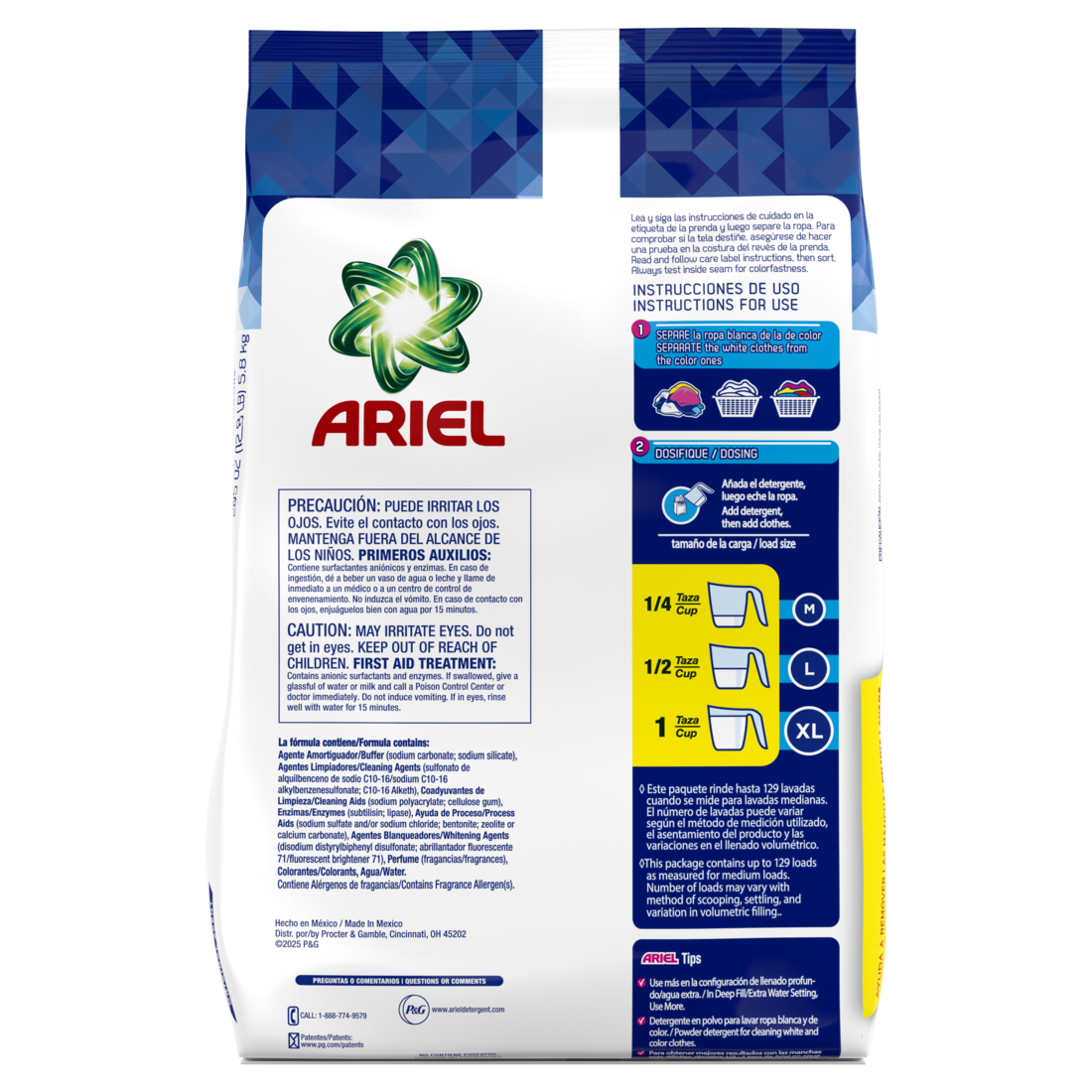 Ariel Powder Laundry Detergent Original Scent 5.8 kg 129 Loads - 205oz/3pk