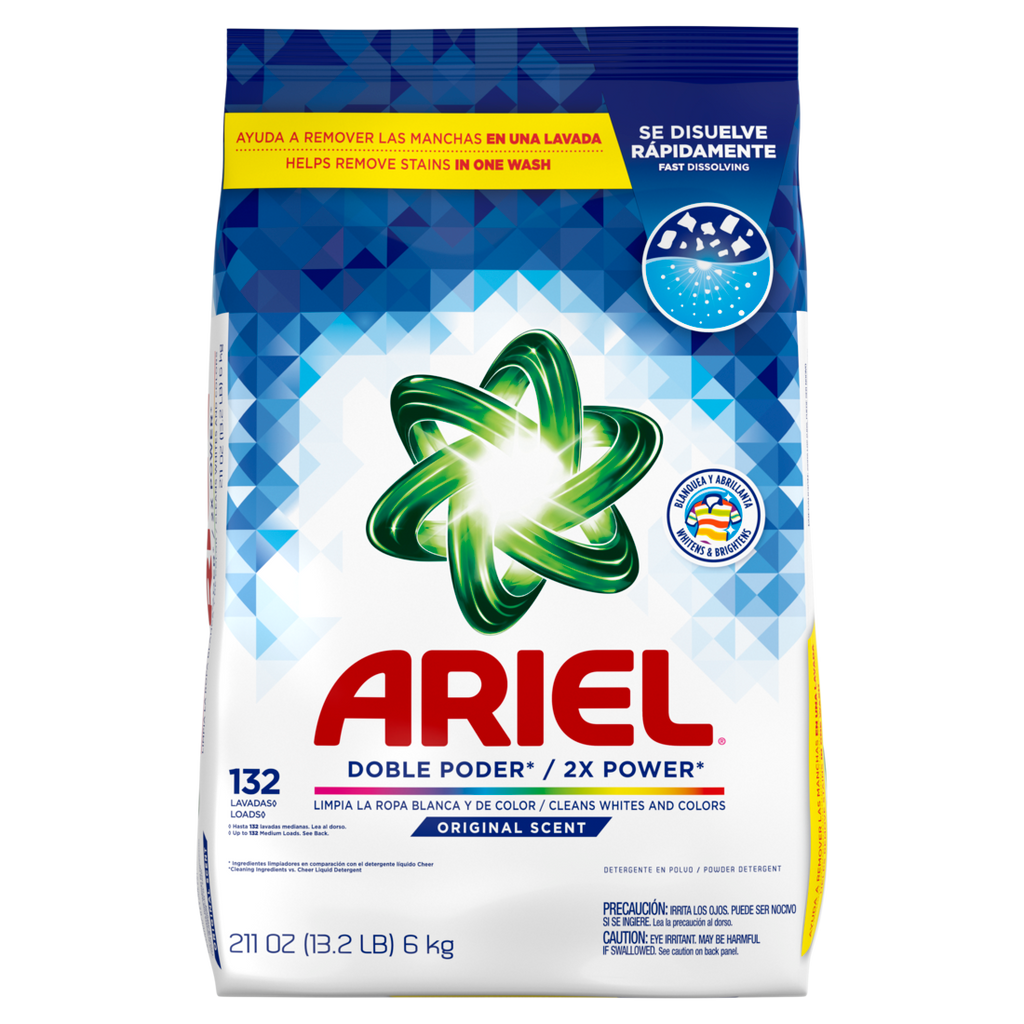 Ariel Powder Laundry Detergent Original Scent 6.0 kg 132 Loads - 211oz/2pk