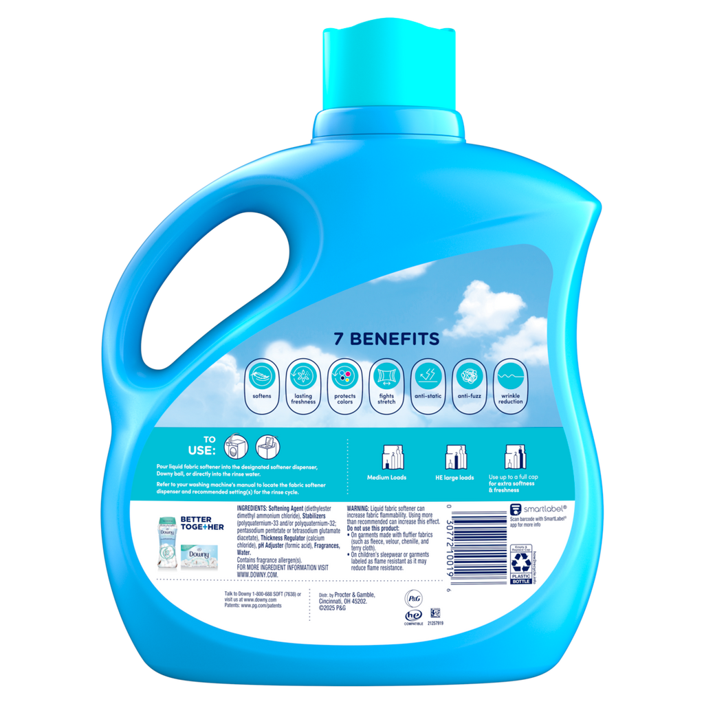 Downy Soft 2-in-1 Soft And Fresh Liquid Fabric Softener Cool Cotton 150 Loads Fabric Conditioner Liquid Provides Softness And Freshness For Fabrics - 111oz/4pk