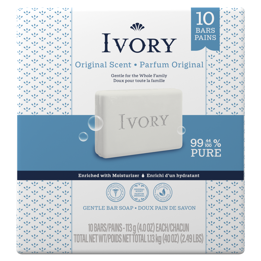 Ivory Gentle Bar Soap Original Scent - (10x4.0)oz/8pk