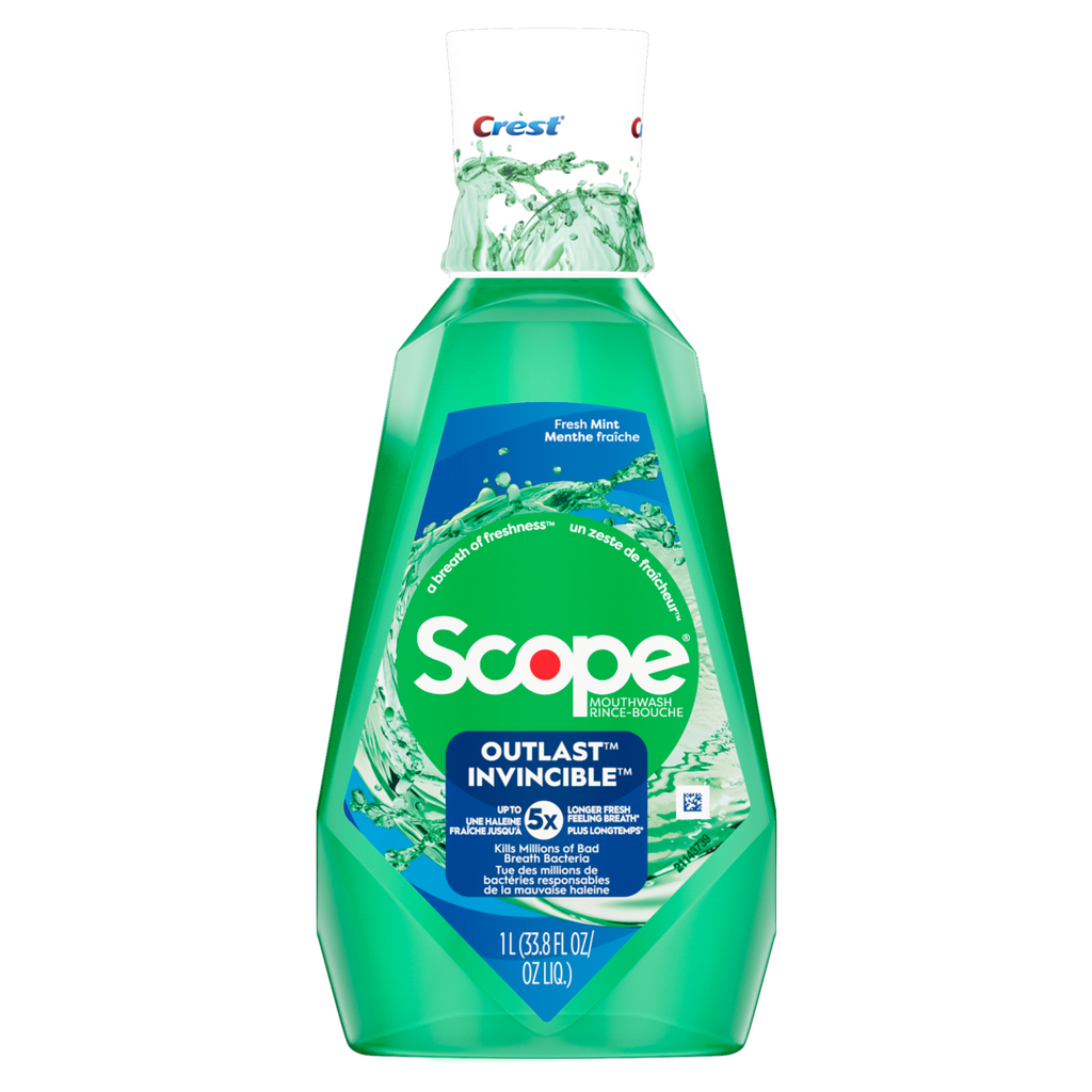 Crest Scope Outlast Mouthwash/Mouth Rinse Long Lasting Freshness Kills Millions Of Bad Breath Germs Fresh Mint 1L - 33.8oz/6pk
