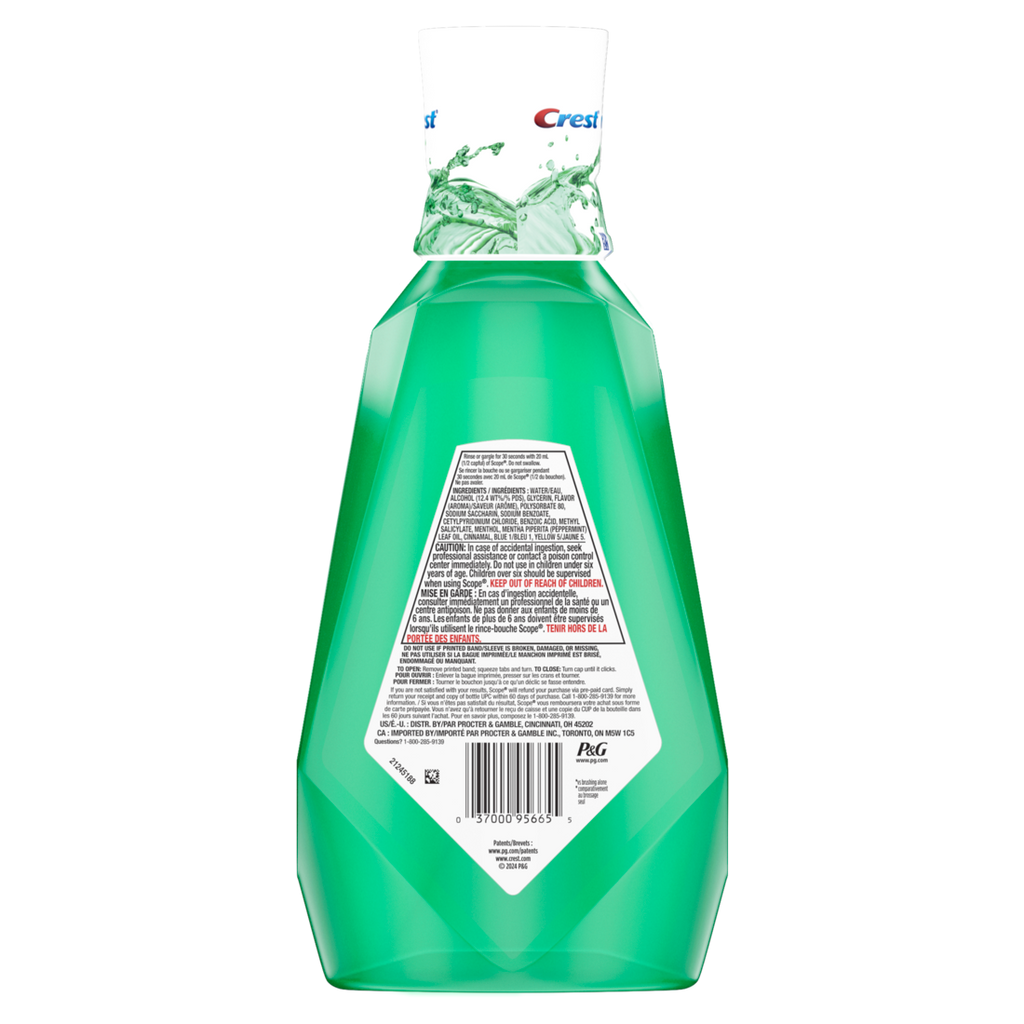 Crest Scope Outlast Mouthwash/Mouth Rinse Long Lasting Freshness Kills Millions Of Bad Breath Germs Fresh Mint 1L - 33.8oz/6pk