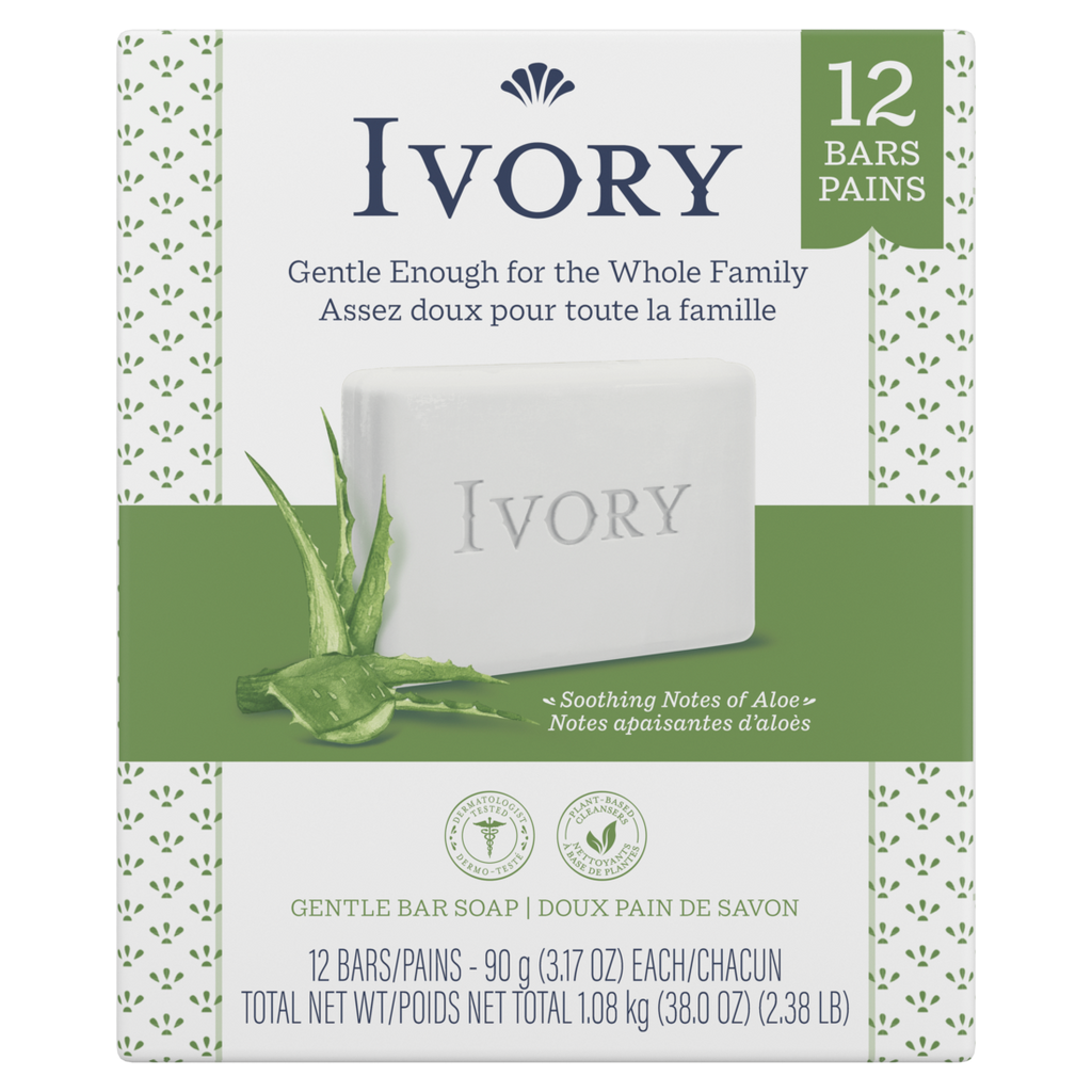 Ivory Gentle Bar Soap Soothing Notes Of Aloe - (12x3.17)oz/4pk