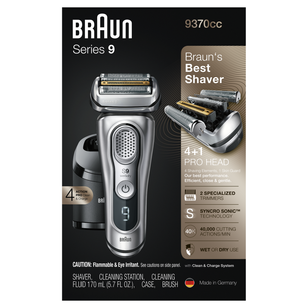 Braun Series 9 9370cc Rechargeable Wet & Dry Men's Electric Shaver with Clean & Charge Station - 1box/2pk