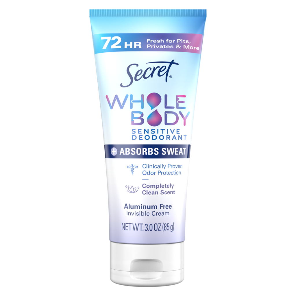 Secret Whole Body Aluminum-Free Dry Feel Cream +Absorbs Sweat Deodorant for Women Completely Clean Scent - 3oz/12pk