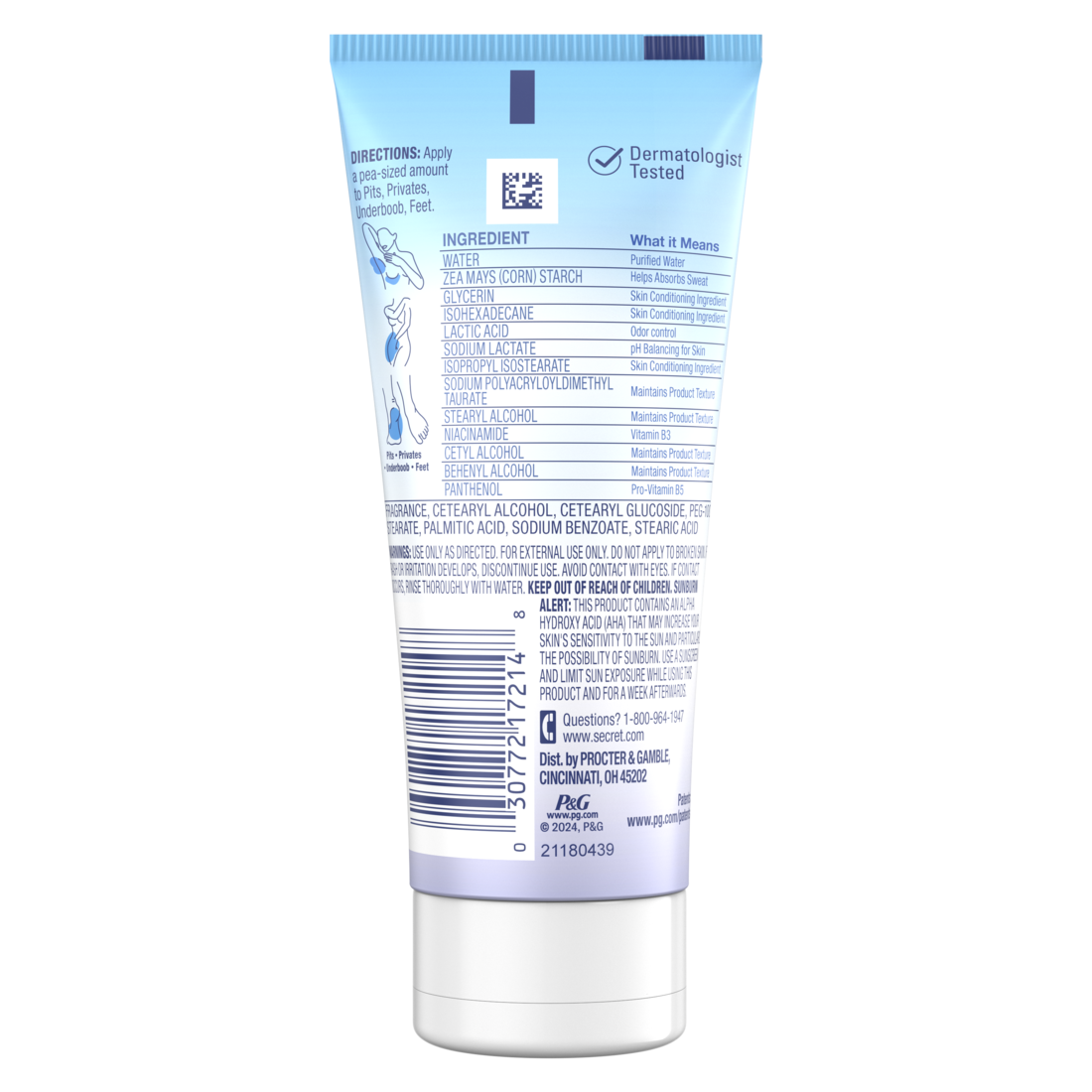 Secret Whole Body Aluminum-Free Dry Feel Cream +Absorbs Sweat Deodorant for Women Completely Clean Scent - 3oz/12pk