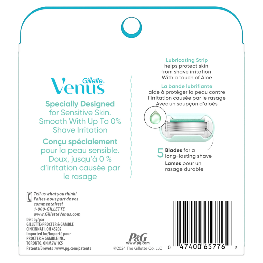 Gillette Venus Extra Smooth Sensitive Women's Razor Blades For Sensitive Skin 5-Bladed Razor Refills - 6ct/36pk